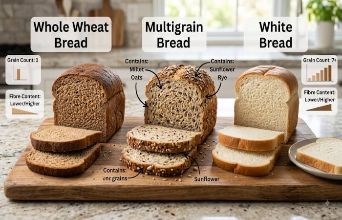 multigrain bread vs white and whole-wheat bread